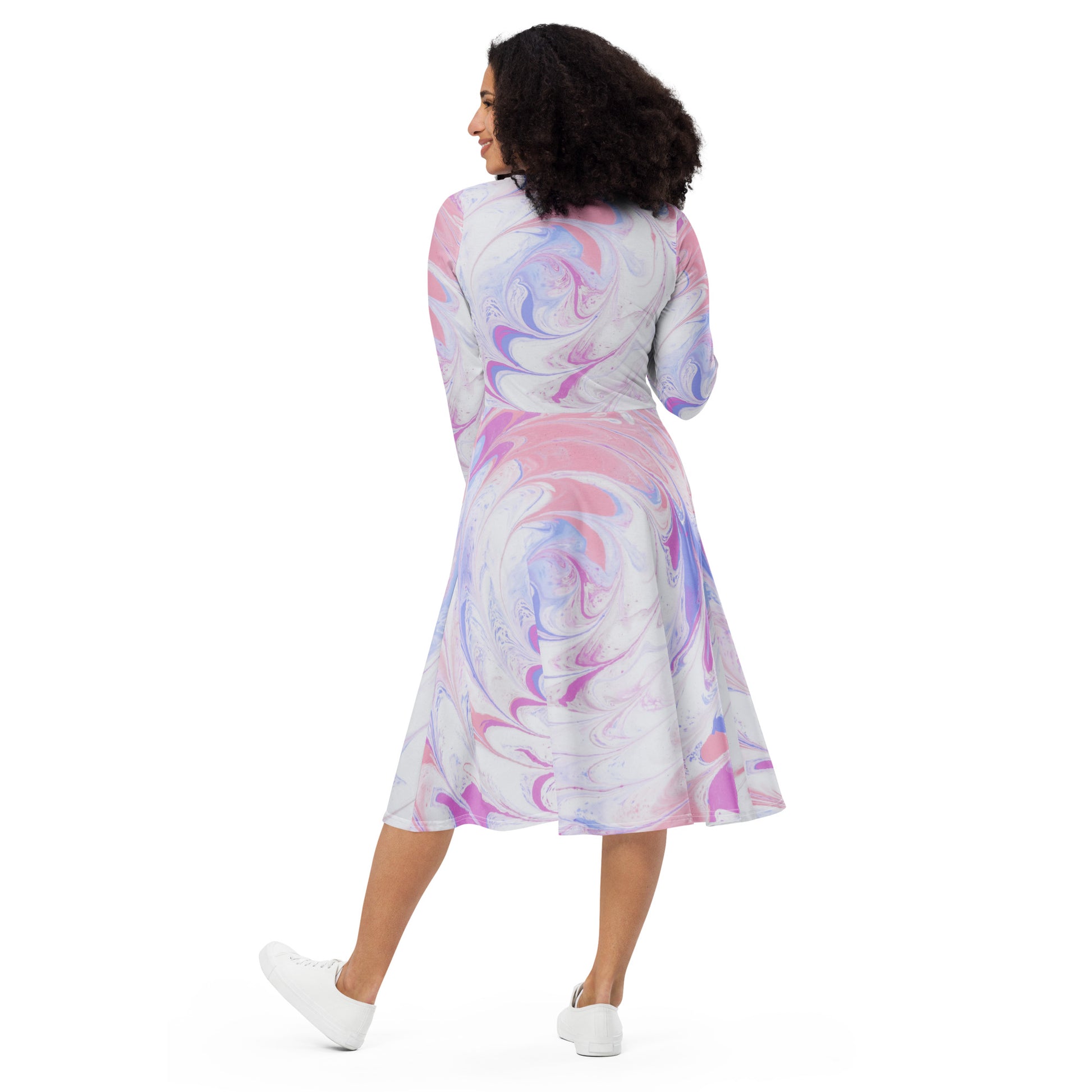 Fluid Colors Flair Women's Long Sleeve Midi Dress - FLAKOUT