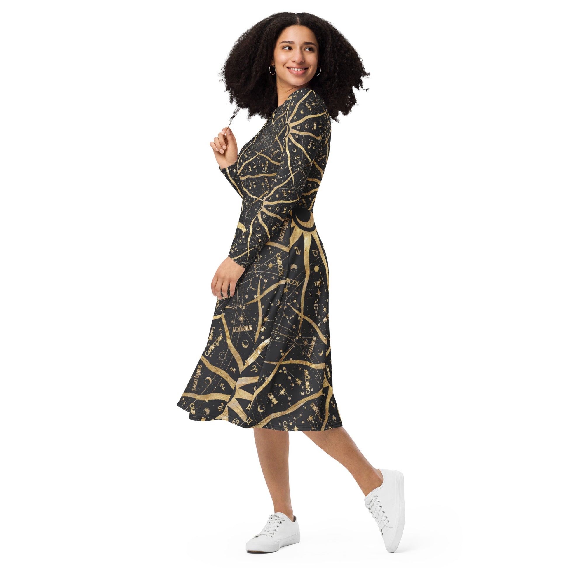 Women's Long Sleeve Midi Dress Ancient Sun - FLAKOUT