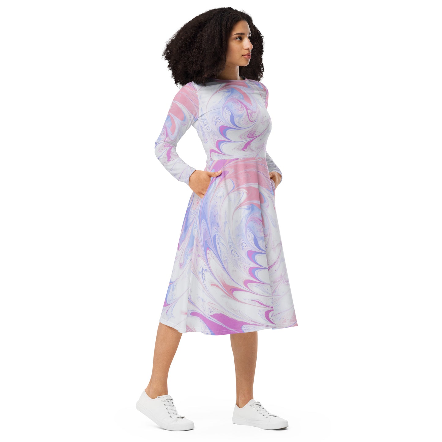 Fluid Colors Flair Women's Long Sleeve Midi Dress - FLAKOUT