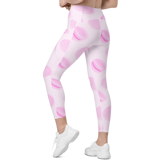 Rosé Macaron Women's Recycled Crossover Leggings With Pockets - FLAKOUT