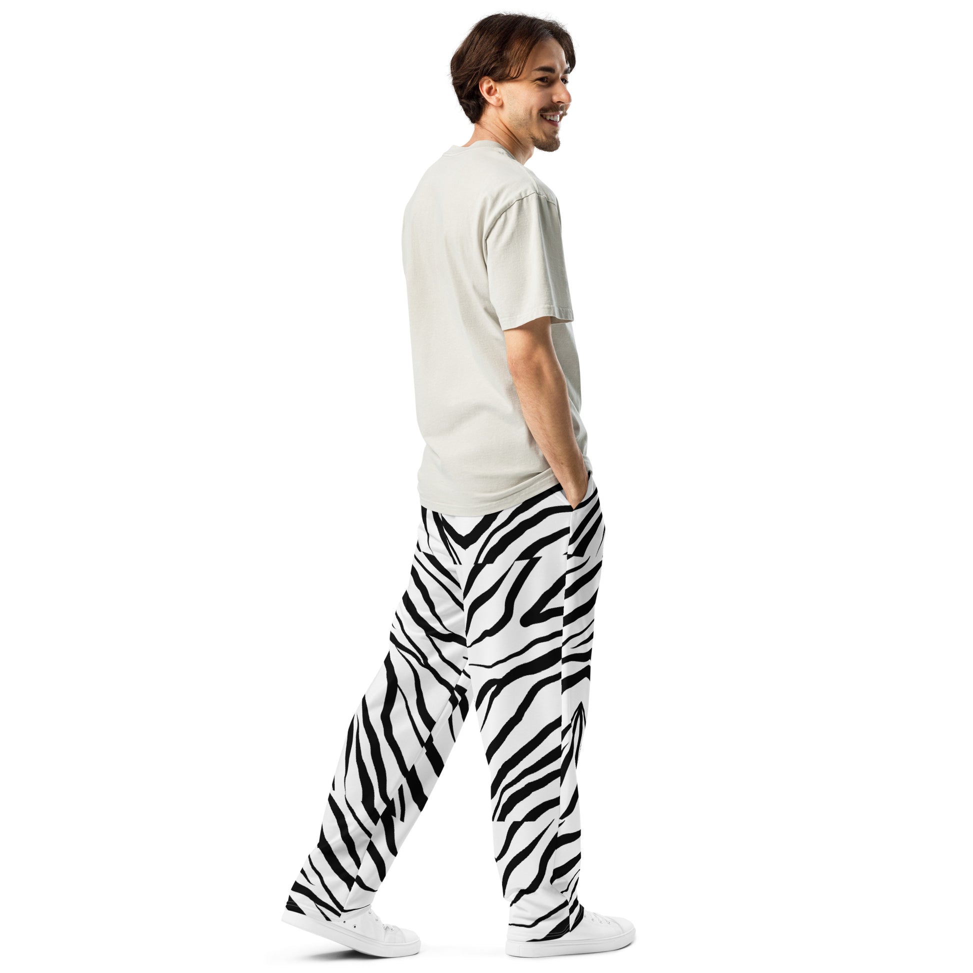 Striped Zebra Vibrance Unisex Wide-leg Recycled Joggers - FLAKOUT