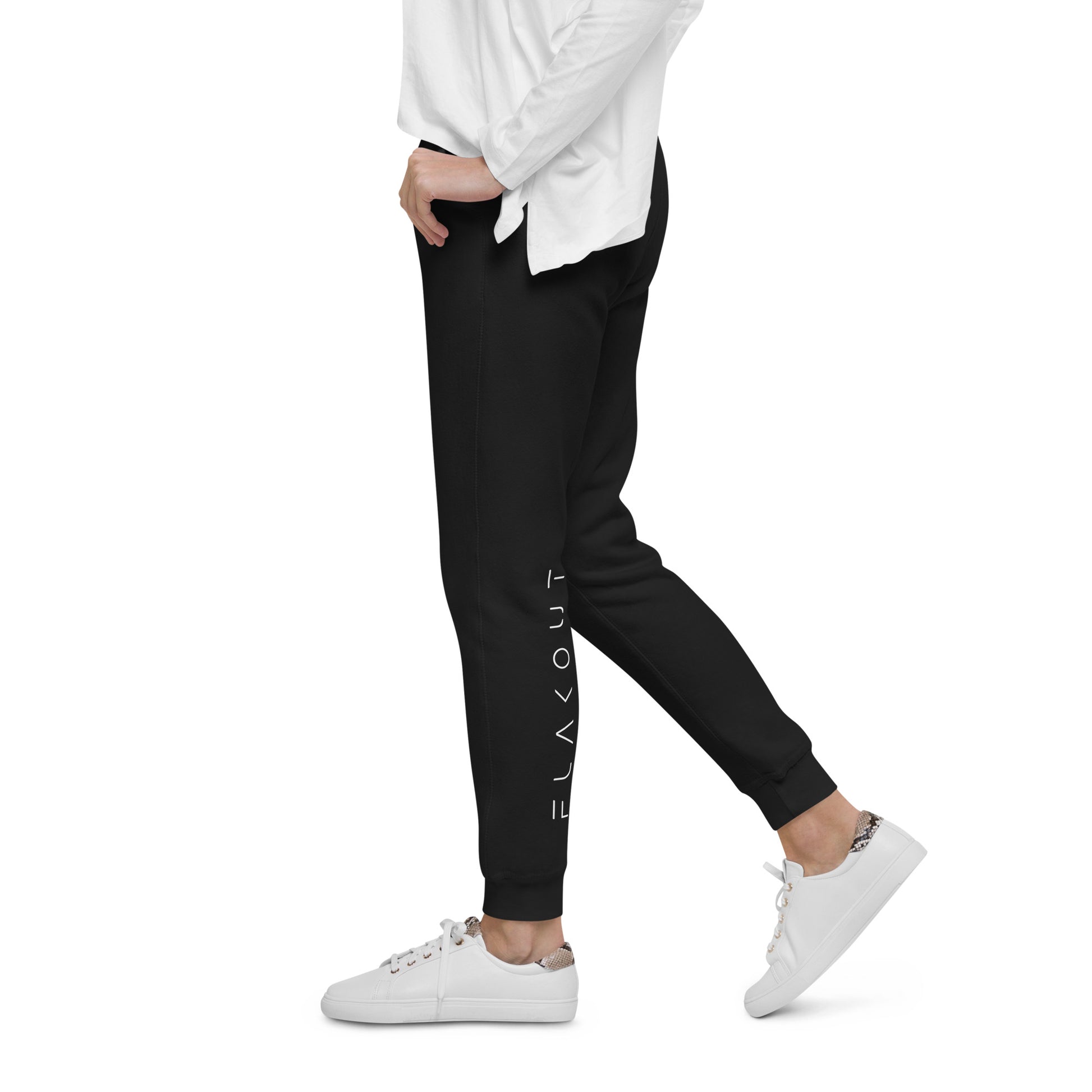 FLAKOUT Logo Back Leg Unisex Fleece Sweatpants - Black - FLAKOUT