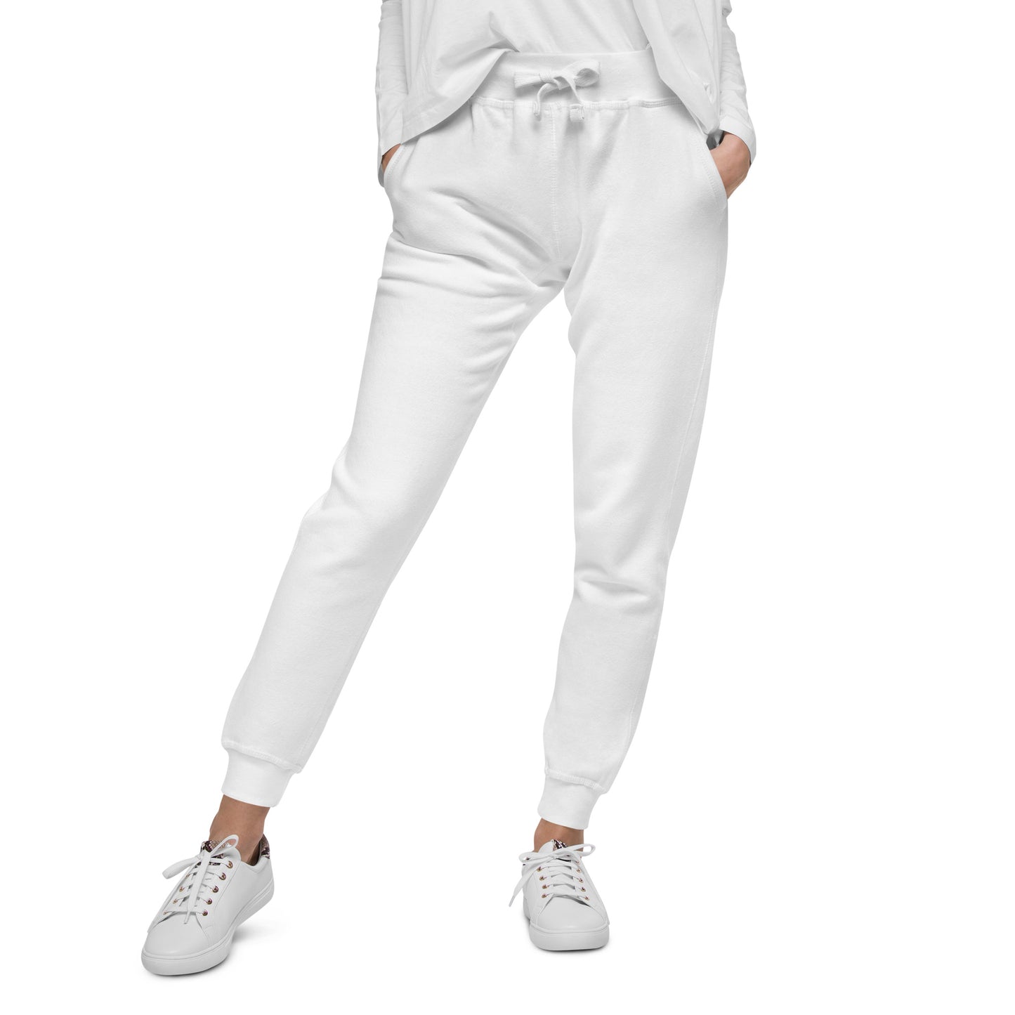 FLAKOUT Logo Back Leg Unisex Fleece Sweatpants - White - FLAKOUT