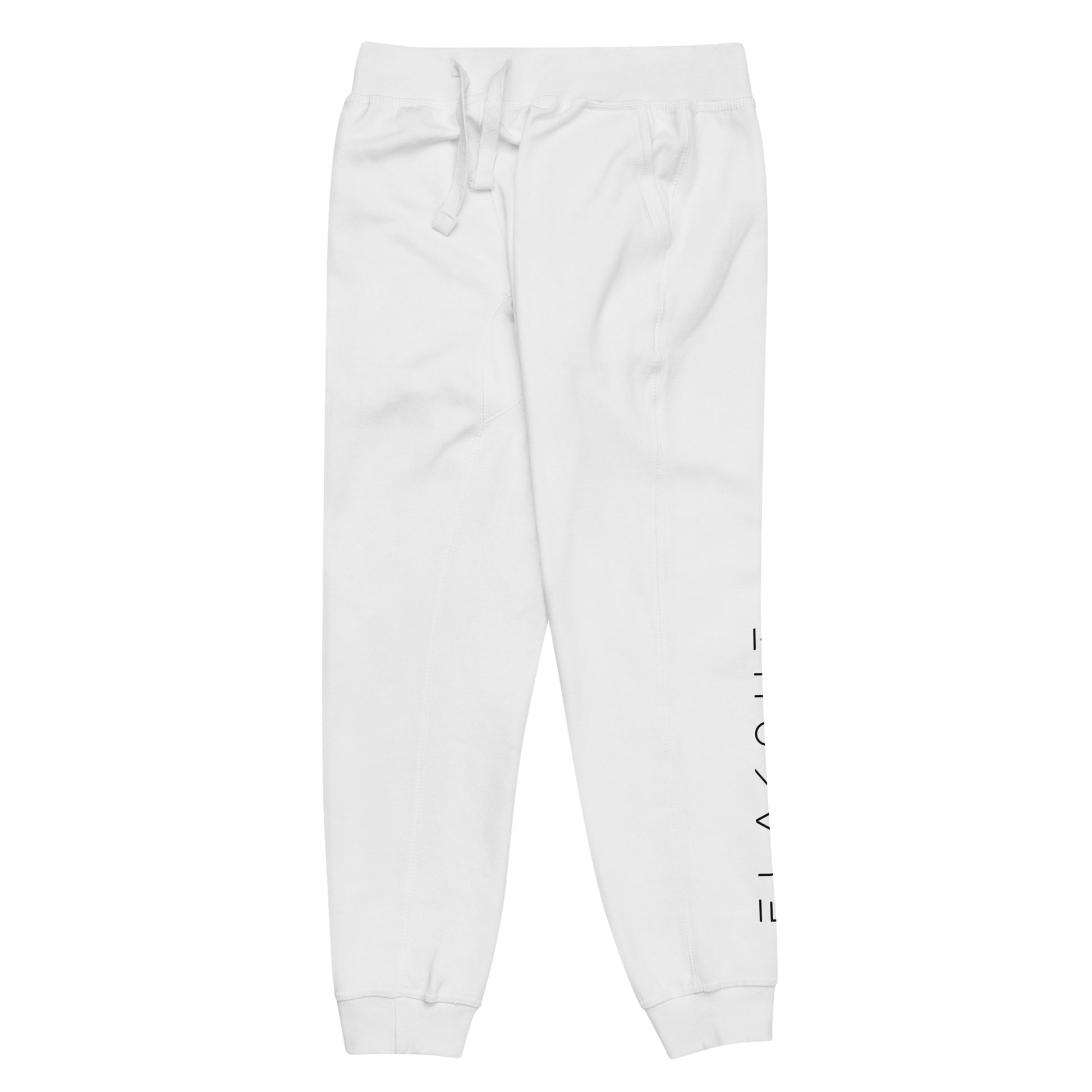 FLAKOUT Logo Back Leg Unisex Fleece Sweatpants - White - FLAKOUT