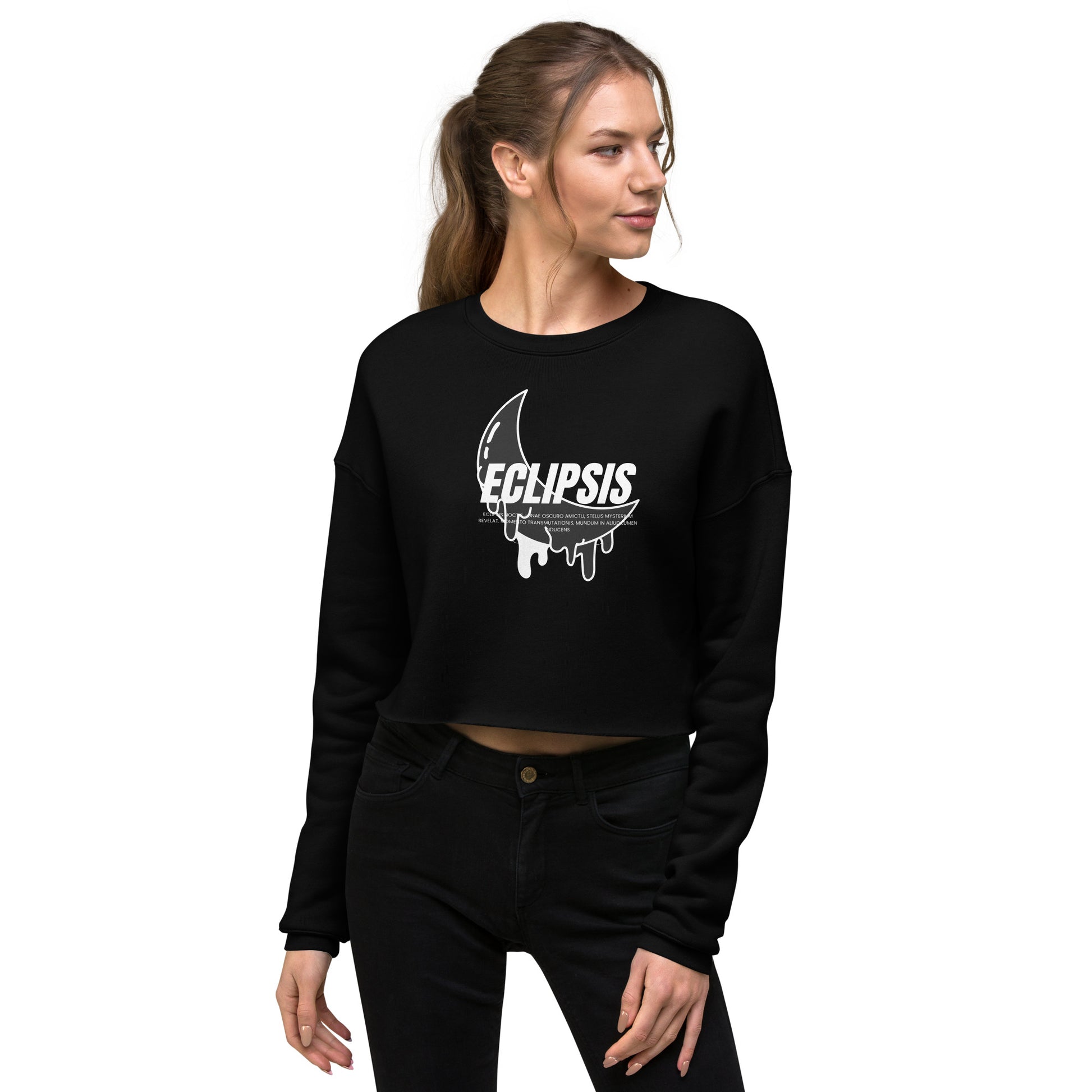 Lunar Eclipsis Women's Crop Sweatshirt - Black - FLAKOUT