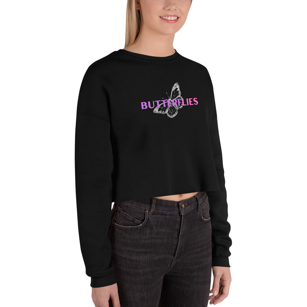 Whispers Of Wings Butterflies Women's Crop Sweatshirt - Black - FLAKOUT